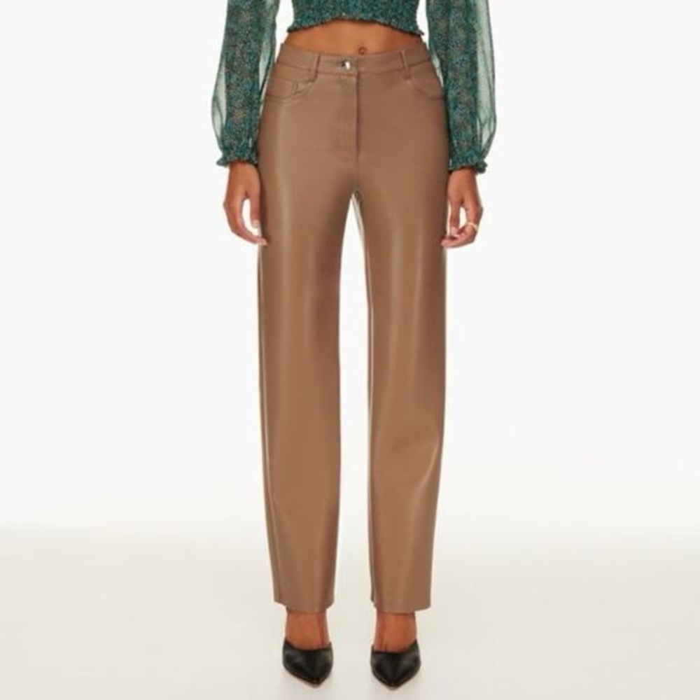 Aritzia Wilfred‎ Melina Straight Leg Vegan Leather Pants in Light Brown Size 4